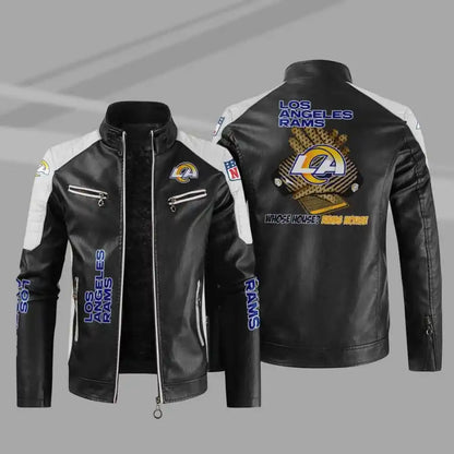 LIMITED EDITION - NEW CUSTOMIZED NFL22 LAR LOS ANGELES RAMS LEATHER BIKER JACKET