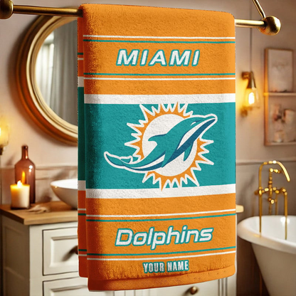 LIMITED EDITION - NEW CUSTOMIZED NFL19 MDP MIAMI DOLPHINS BEACH & BATH TOWEL (KIDS & ADULTS)