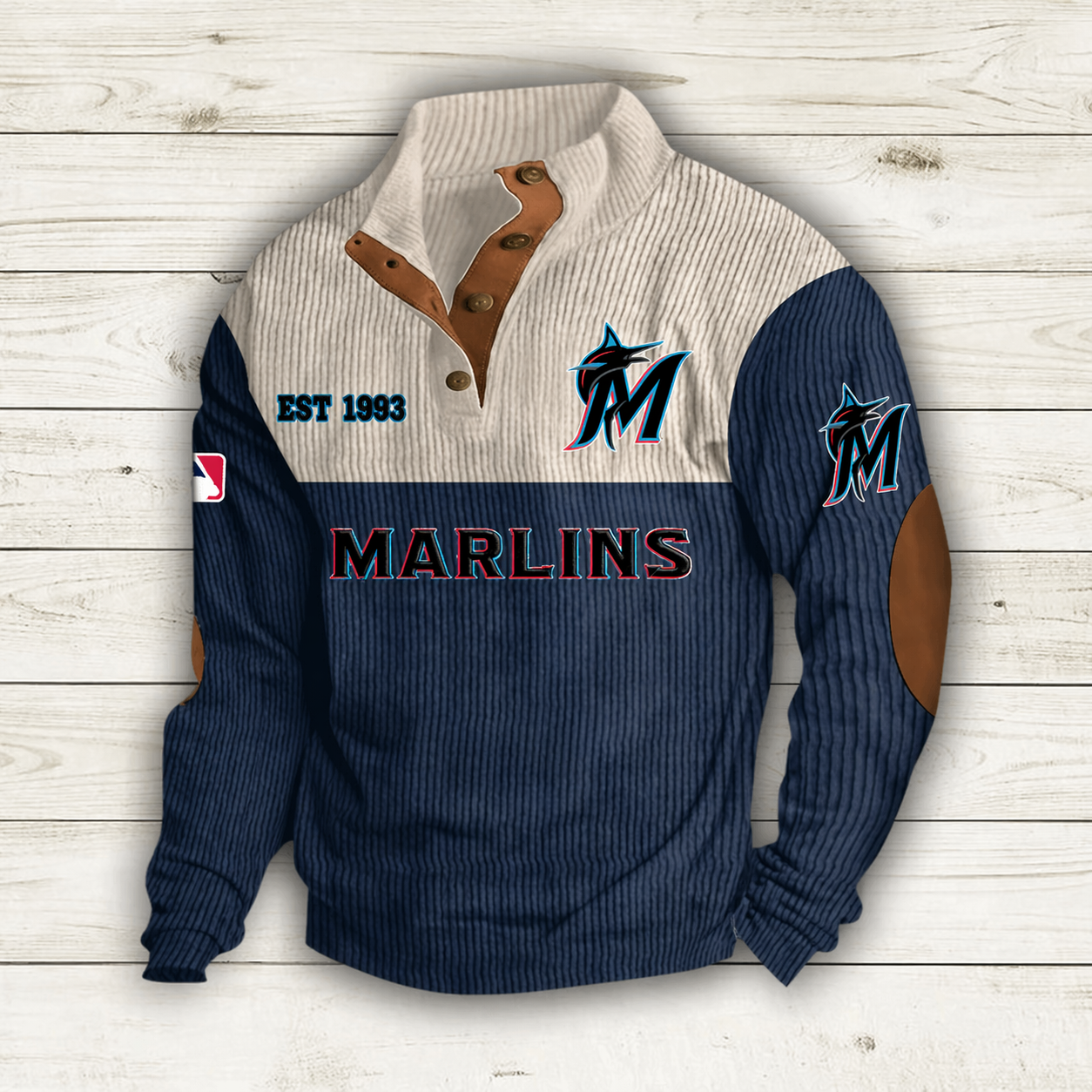 [FLASH SALE] NEW CUSTOMIZED MLB20 MMS MIAMI MARLINS BUTTON SWEATSHIRTS STAND COLLAR