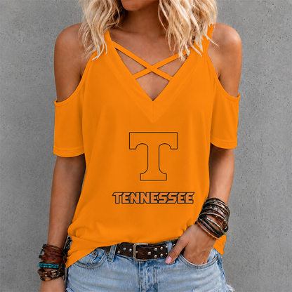 [FAN FAVORITE] NEW CUSTOMIZED NCAA CWS12 TNV TENNESSEE VOLUNTEERS CRISS CROSS V-NECK TOP