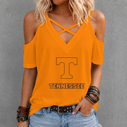 [FAN FAVORITE] NEW CUSTOMIZED NCAA CWS12 TNV TENNESSEE VOLUNTEERS CRISS CROSS V-NECK TOP