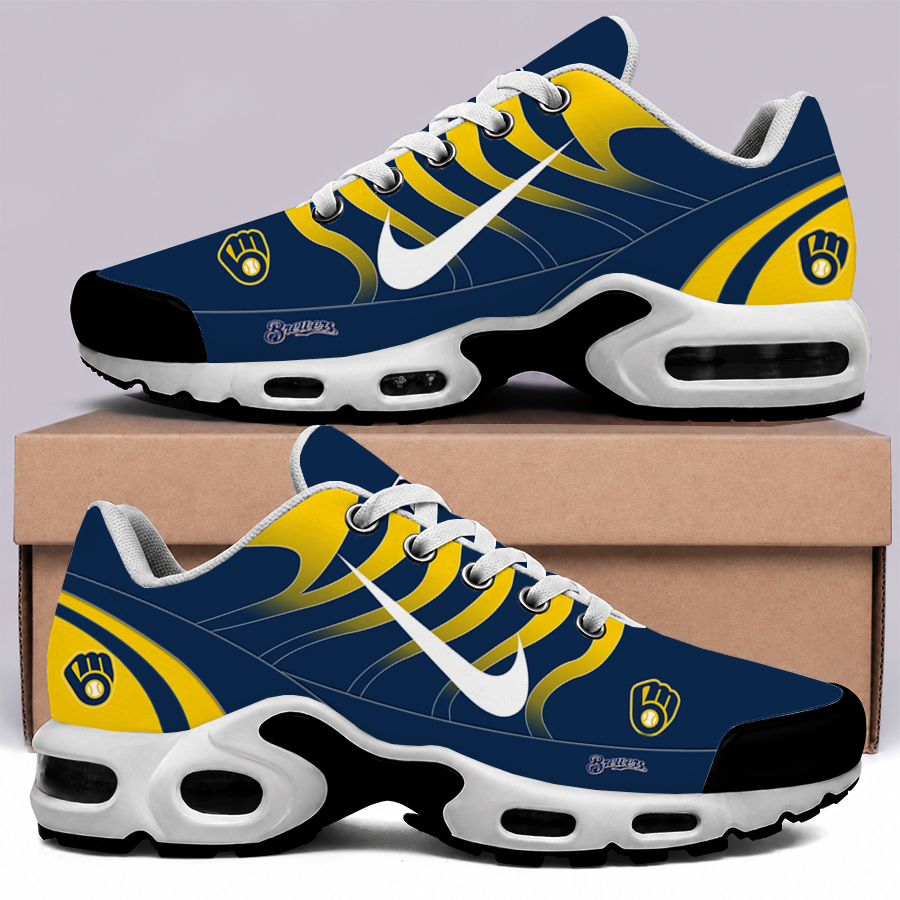[FLASH SALE] NEW CUSTOMIZED MLB15 MBS MILWAUKEE BREWERS AIR MAX PLUS SNEAKERS