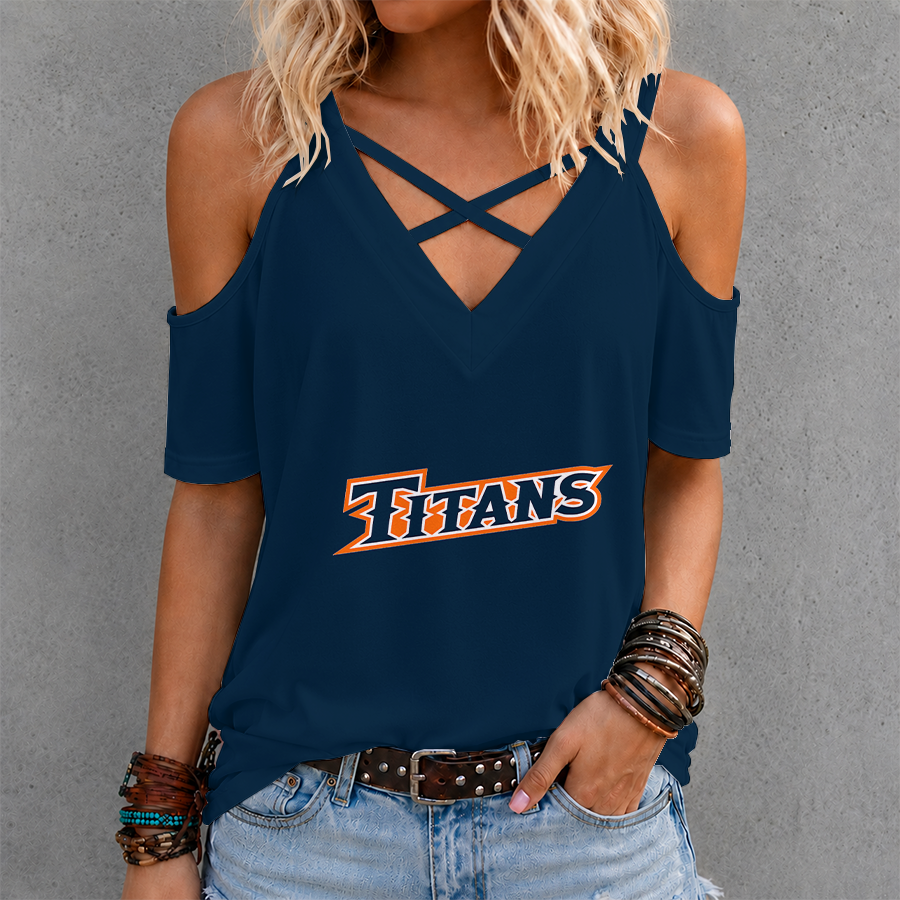 [FAN FAVORITE] NEW CUSTOMIZED NCAA CWS16 CFT CAL STATE FULLERTON TITANS CRISS CROSS V-NECK TOP