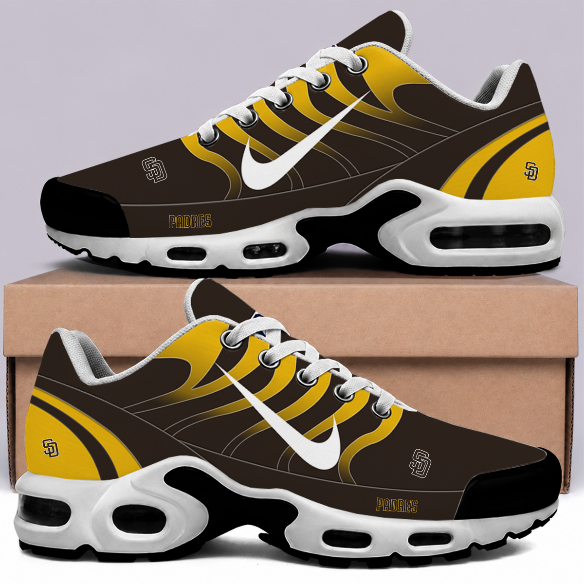 [FLASH SALE] NEW CUSTOMIZED  MLB18 SDP SAN DIEGO PADRES AIR MAX PLUS SNEAKERS