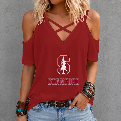 [FAN FAVORITE] NEW CUSTOMIZED NCAA CWS18 STC STANFORD CARDINAL CRISS CROSS V-NECK TOP