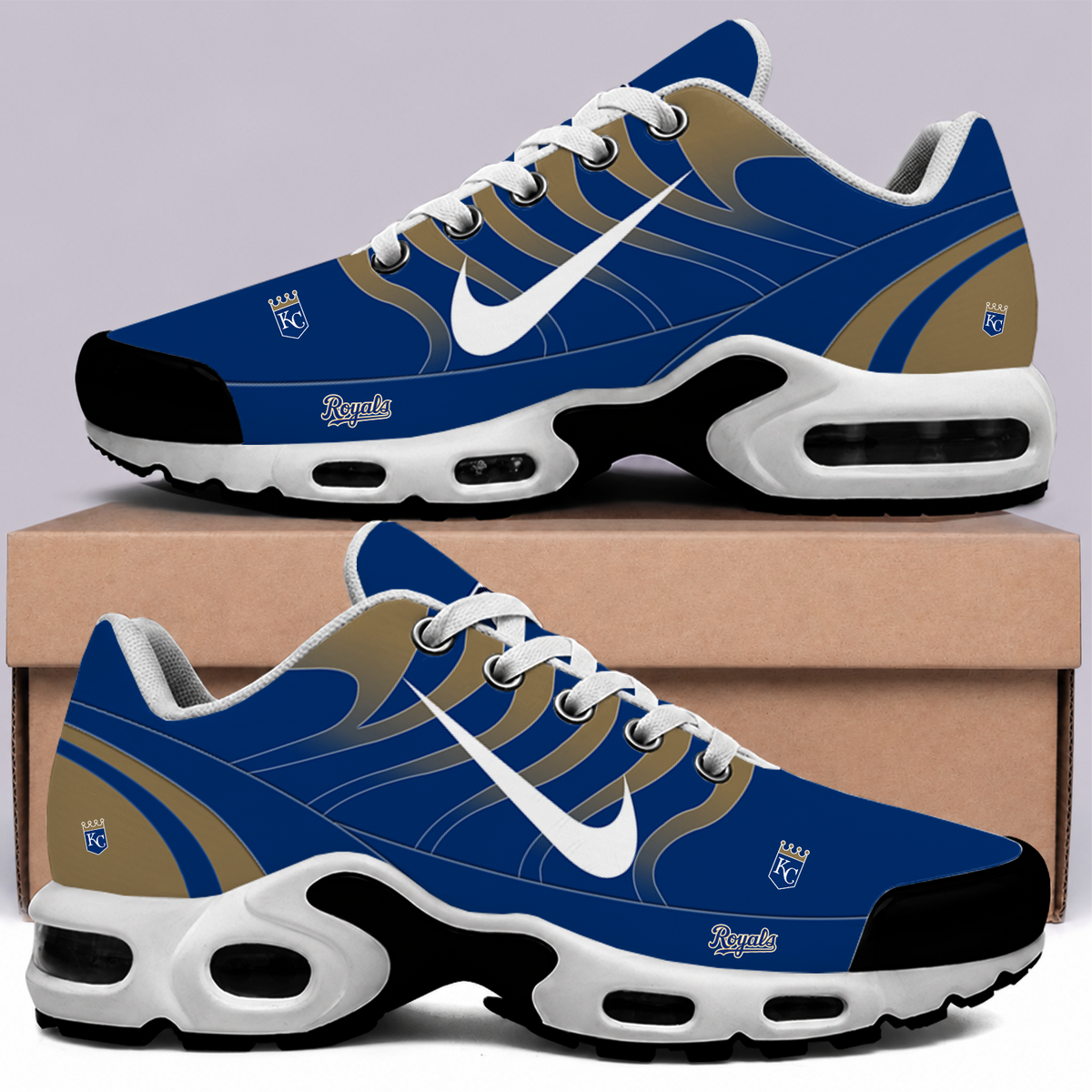 [FLASH SALE] NEW CUSTOMIZED MLB19 KCR KANSAS CITY ROYALS AIR MAX PLUS SNEAKERS