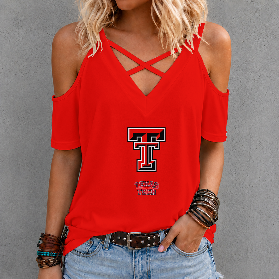 [FAN FAVORITE] NEW CUSTOMIZED NCAA CWS20 TRR TEXAS TECH RED RAIDERS CRISS CROSS V-NECK TOP