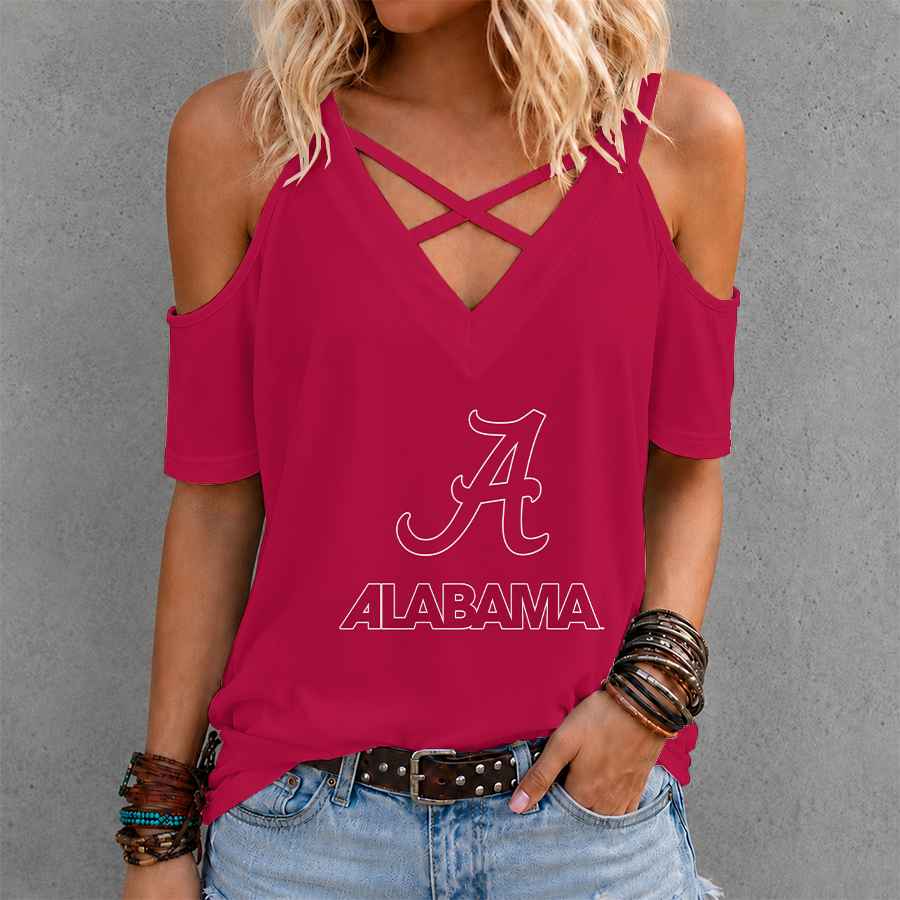 [FAN FAVORITE] NEW CUSTOMIZED NCAA CWS21 ABC ALABAMA CRIMSON TIDE CRISS CROSS V-NECK TOP