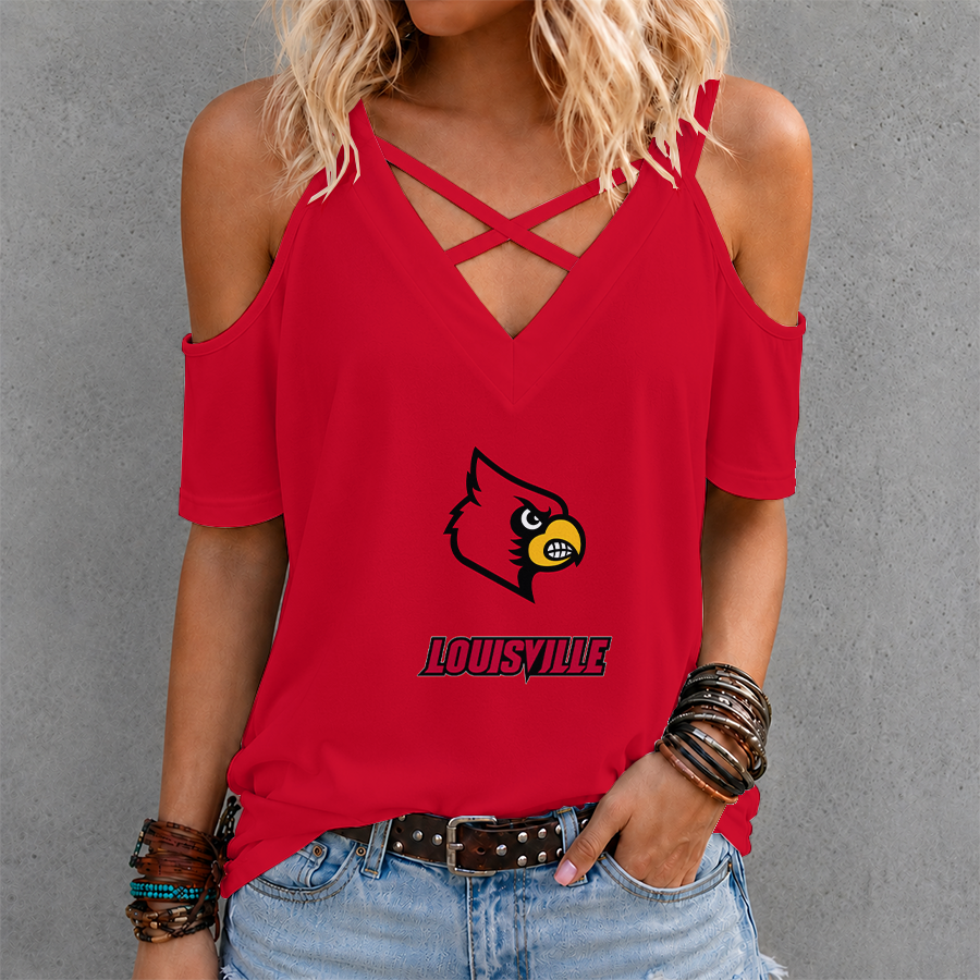 [FAN FAVORITE] NEW CUSTOMIZED NCAA CWS26 ULC LOUISVILLE CARDINALS CRISS CROSS V-NECK TOP