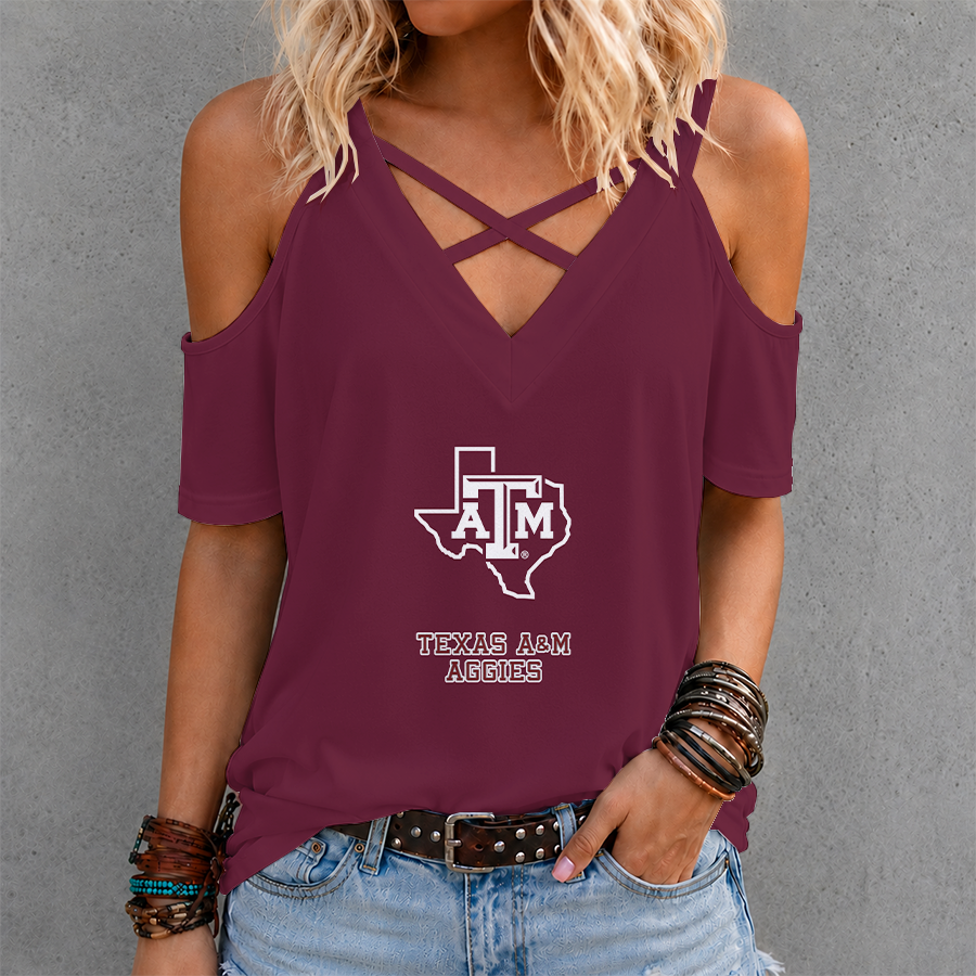 [FAN FAVORITE] NEW CUSTOMIZED NCAA CWS27 TAA TEXAS A&M AGGIES CRISS CROSS V-NECK TOP