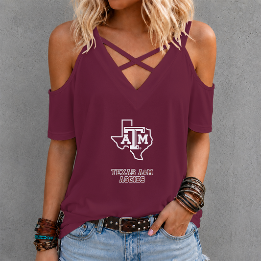 [FAN FAVORITE] NEW CUSTOMIZED NCAA CWS27 TAA TEXAS A&M AGGIES CRISS CROSS V-NECK TOP