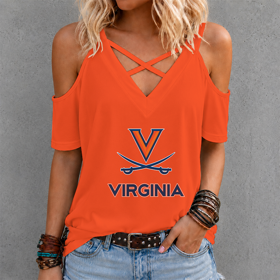 [FAN FAVORITE] NEW CUSTOMIZED NCAA CWS28 VIC VIRGINIA CAVALIERS CRISS CROSS V-NECK TOP