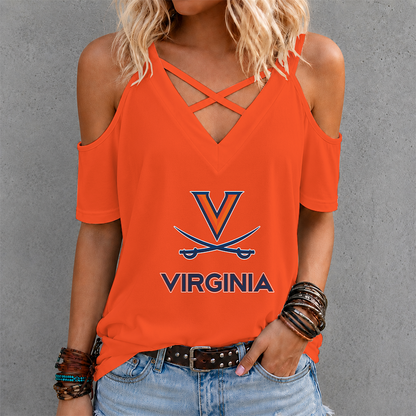[FAN FAVORITE] NEW CUSTOMIZED NCAA CWS28 VIC VIRGINIA CAVALIERS CRISS CROSS V-NECK TOP