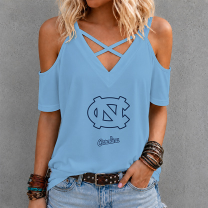[FAN FAVORITE] NEW CUSTOMIZED NCAA CWS29 NTH NORTH CAROLINA TAR HEELS CRISS CROSS V-NECK TOP