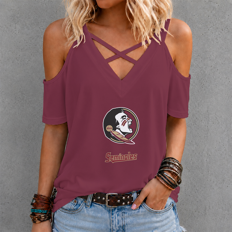 [FAN FAVORITE] NEW CUSTOMIZED NCAA CWS30 FLS FLORIDA STATE SEMINOLES CRISS CROSS V-NECK TOP