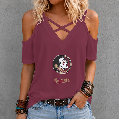 [FAN FAVORITE] NEW CUSTOMIZED NCAA CWS30 FLS FLORIDA STATE SEMINOLES CRISS CROSS V-NECK TOP