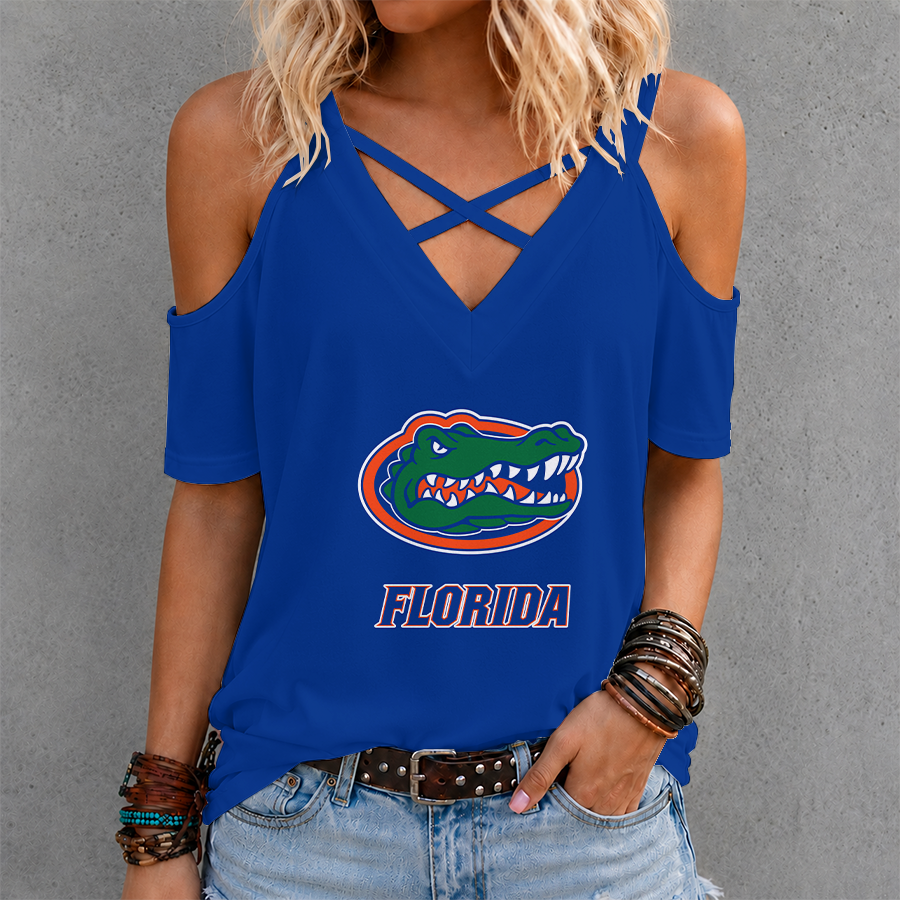 [FAN FAVORITE] NEW CUSTOMIZED NCAA CWS08 FLG FLORIDA GATORS CRISS CROSS V-NECK TOP