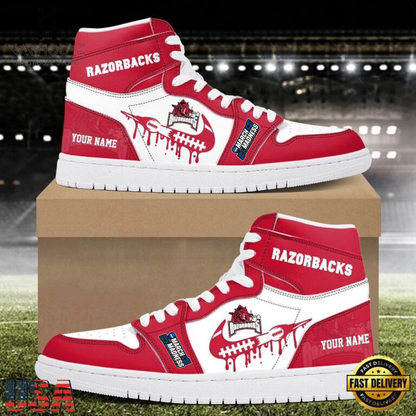 LIMITED EDITION - NEW CUSTOMIZED NCAA MAM06 AKR ARKANSAS RAZORBACKS AIR JORDAN SHOES