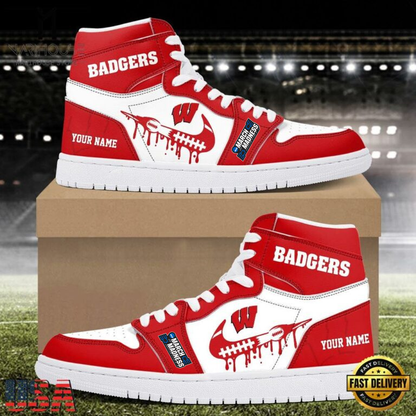 LIMITED EDITION - NEW CUSTOMIZED NCAA MAM29 WSB WISCONSIN BADGERS AIR JORDAN SHOES