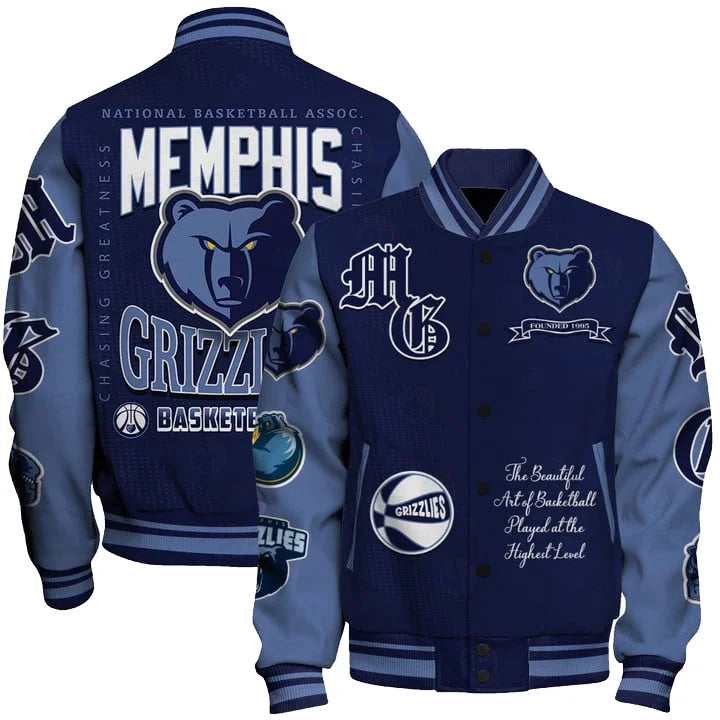 LIMITED EDITION - NEW CUSTOMIZED NBA13 MGR MEMPHIS GRIZZLIES BASEBALL JACKET, SATIN VARSITY JACKET