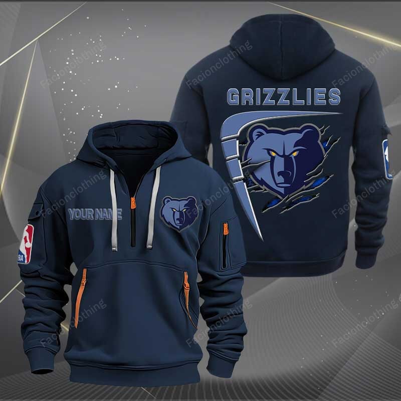 [HOT DEAL] NEW CUSTOMIZED NBA13 MG MEMPHIS GRIZZLIES QUARTER ZIP HOODIE