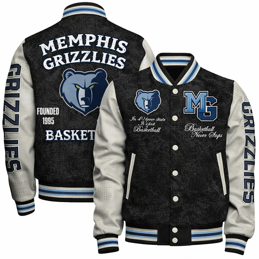 LIMITED EDITION - NEW CUSTOMIZED NBA13 MGR MEMPHIS GRIZZLIES BASEBALL JACKET, SATIN VARSITY JACKET