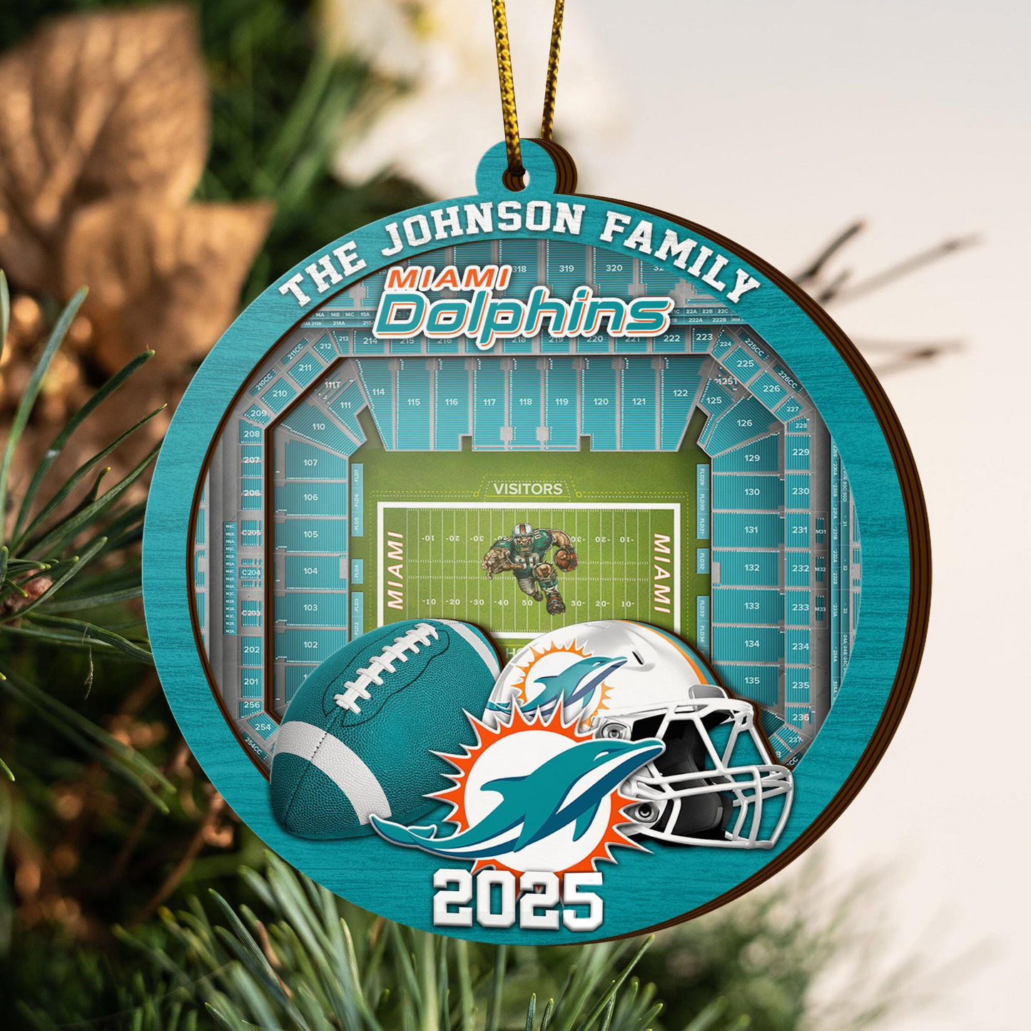 LIMITED EDITION - NEW CUSTOMIZED NFL19 MDP MIAMI DOLPHINS ORNAMENT