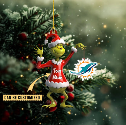 LIMITED EDITION - NEW CUSTOMIZED NFL19 MDP MIAMI DOLPHINS THE GRINCH ACRYLIC ORNAMENT