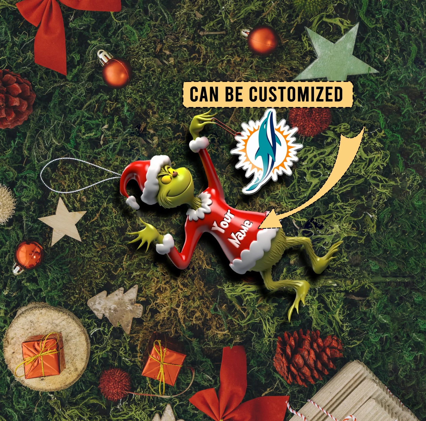 LIMITED EDITION - NEW CUSTOMIZED NFL19 MDP MIAMI DOLPHINS THE GRINCH ACRYLIC ORNAMENT