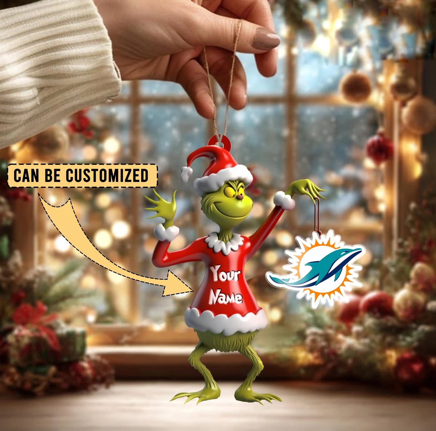 LIMITED EDITION - NEW CUSTOMIZED NFL19 MDP MIAMI DOLPHINS THE GRINCH ACRYLIC ORNAMENT