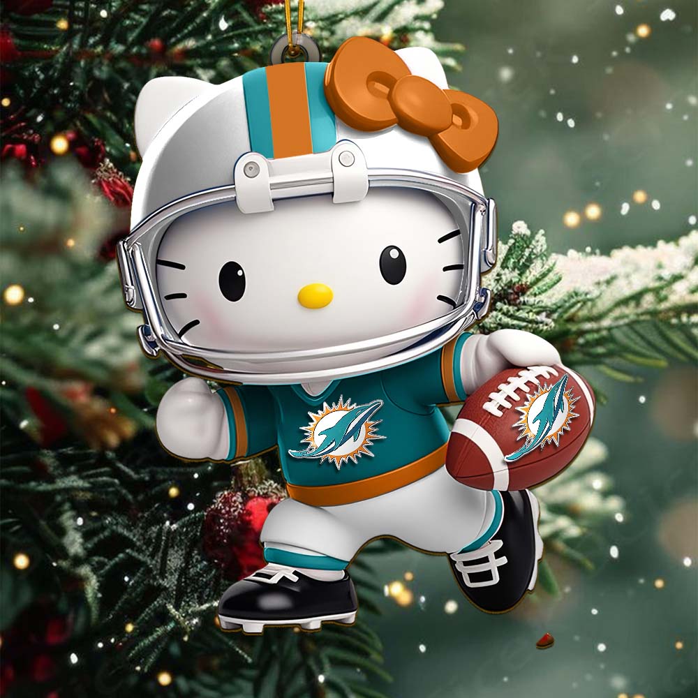 LIMITED EDITION - NEW CUSTOMIZED NFL19 MDP MIAMI DOLPHINS HELLO KITTY ACRYLIC ORNAMENT
