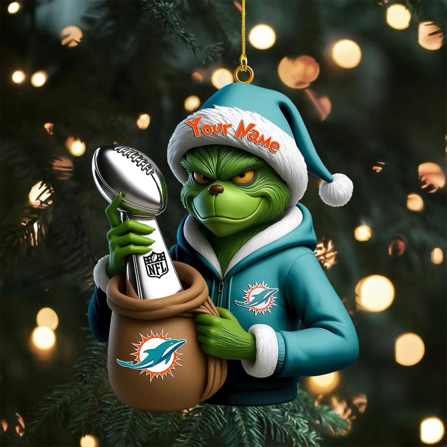 LIMITED EDITION - NEW CUSTOMIZED NFL19 MDP MIAMI DOLPHINS THE GRINCH ACRYLIC ORNAMENT