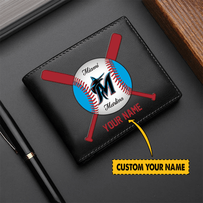 LIMITED EDITION - NEW CUSTOMIZED MLB20 MMS MIAMI MARLINS LEATHER WALLET