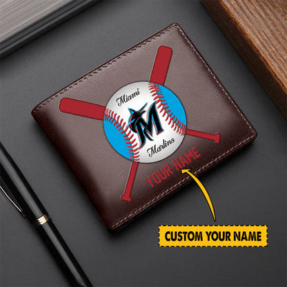 LIMITED EDITION - NEW CUSTOMIZED MLB20 MMS MIAMI MARLINS LEATHER WALLET