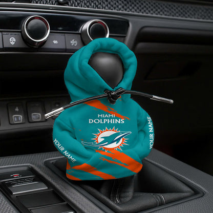 LIMITED EDITION - NEW CUSTOMIZED NFL19 MDP MIAMI DOLPHINS CAR HOODIE SHIFT KNOB COVER
