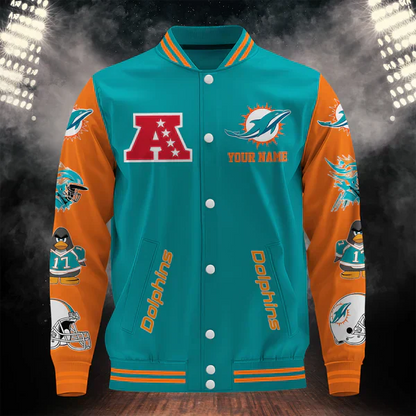 LIMITED EDITION - NEW CUSTOMIZED NFL19 MDP MIAMI DOLPHINS BASEBALL JACKET