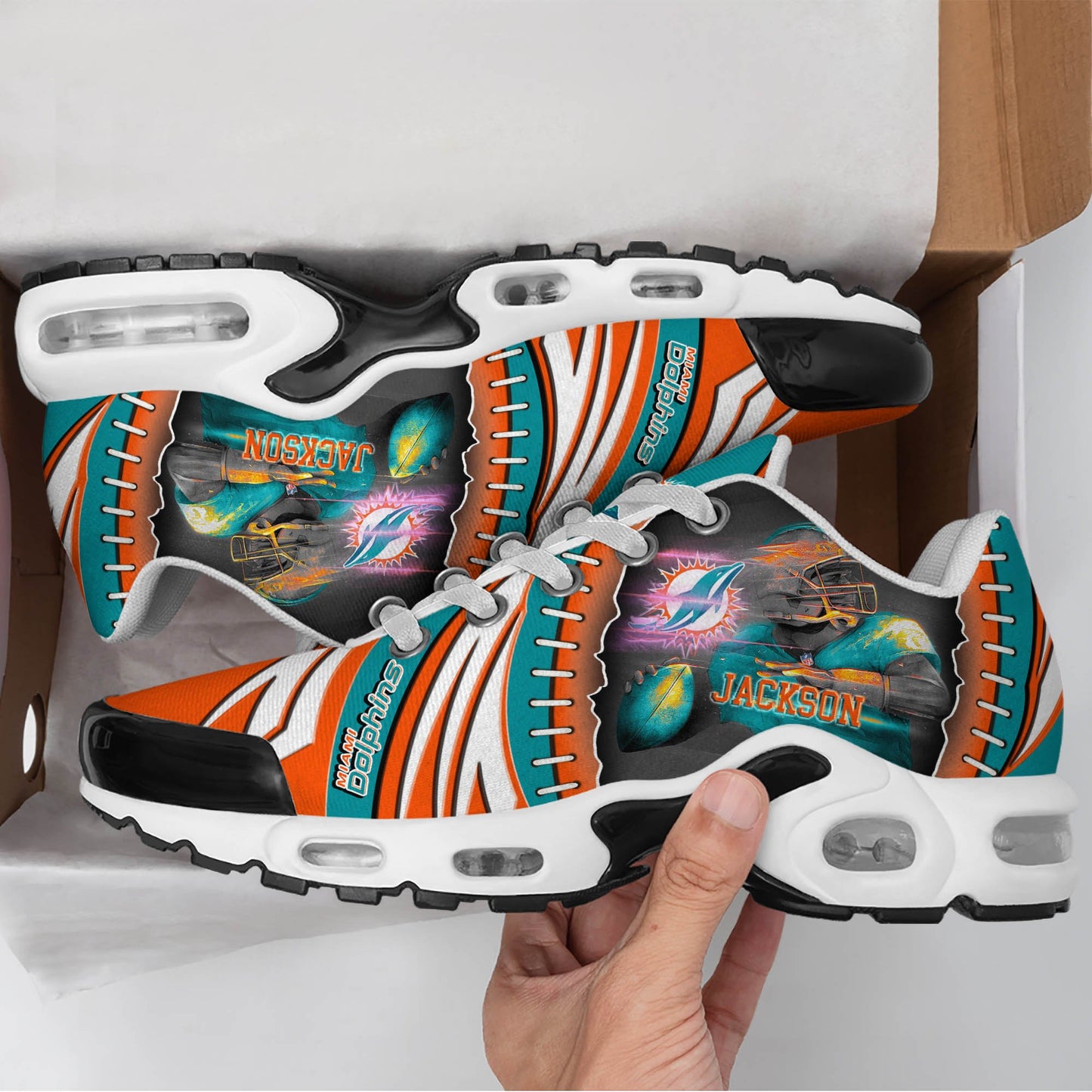 LIMITED EDITION - NEW CUSTOMIZED NFL19 MDP MIAMI DOLPHINS UNISEX AIR MAX PLUS SNEAKERS