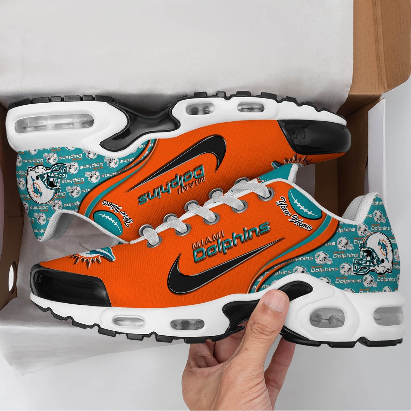 LIMITED EDITION - NEW CUSTOMIZED NFL19 MDP MIAMI DOLPHINS UNISEX AIR MAX PLUS SNEAKERS
