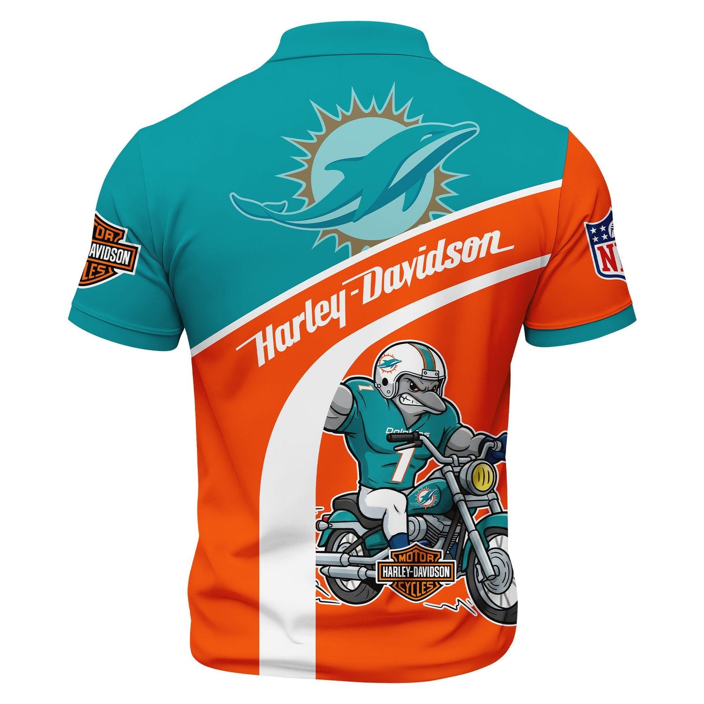 LIMITED EDITION - NEW CUSTOMIZED NFL19 MDP MIAMI DOLPHINS HARLEY-DAVIDSON POLO WITH ZIPPER SHIRT