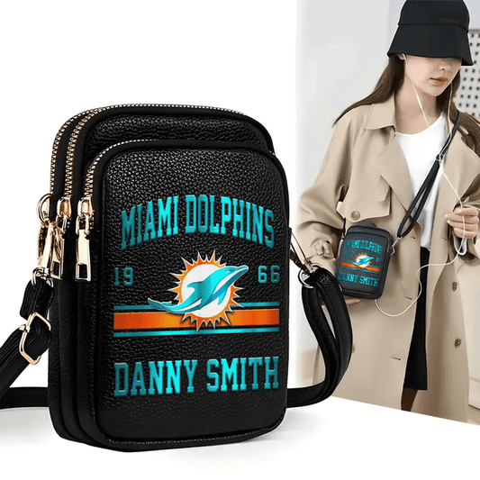 LIMITED EDITION - NEW CUSTOMIZED NFL19 MDP MIAMI DOLPHINS LEATHER CROSSBODY BAG
