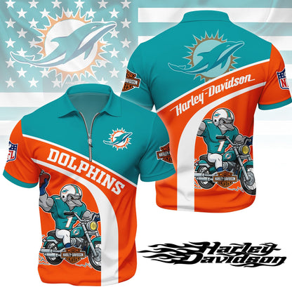 LIMITED EDITION - NEW CUSTOMIZED NFL19 MDP MIAMI DOLPHINS HARLEY-DAVIDSON POLO WITH ZIPPER SHIRT