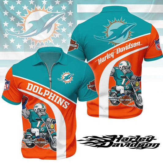 LIMITED EDITION - NEW CUSTOMIZED NFL19 MDP MIAMI DOLPHINS HARLEY-DAVIDSON POLO WITH ZIPPER SHIRT