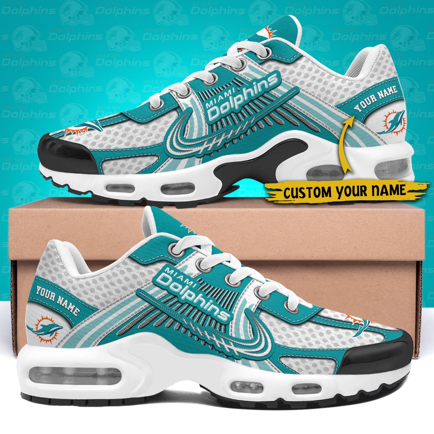 LIMITED EDITION - NEW CUSTOMIZED NFL19 MDP MIAMI DOLPHINS UNISEX AIR MAX PLUS SNEAKERS