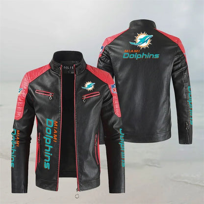 LIMITED EDITION - NEW CUSTOMIZED NFL19 MDP MIAMI DOLPHINS LEATHER BIKER JACKET