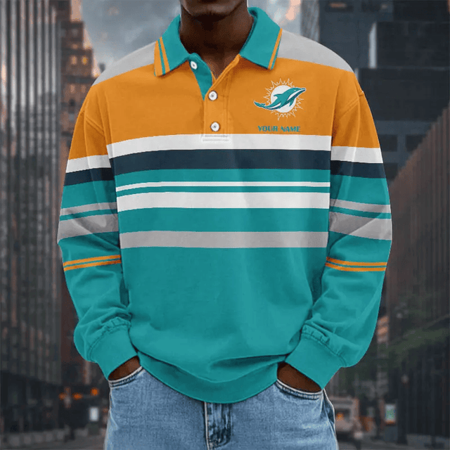 LIMITED EDITION - NEW CUSTOMIZED NFL19 MDP MIAMI DOLPHINS MEN LONG SLEEVE POLO