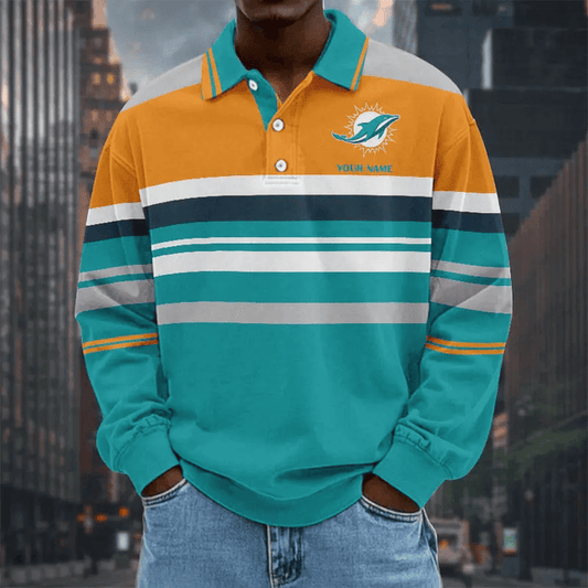 LIMITED EDITION - NEW CUSTOMIZED NFL19 MDP MIAMI DOLPHINS MEN LONG SLEEVE POLO