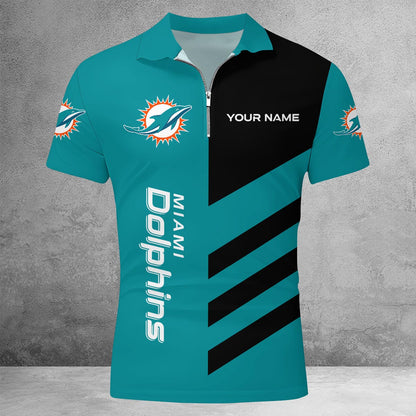 LIMITED EDITION - NEW CUSTOMIZED NFL19 MDP MIAMI DOLPHINS ZIP POLO SHIRT