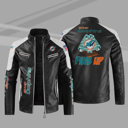 LIMITED EDITION - NEW CUSTOMIZED NFL19 MDP MIAMI DOLPHINS LEATHER BIKER JACKET