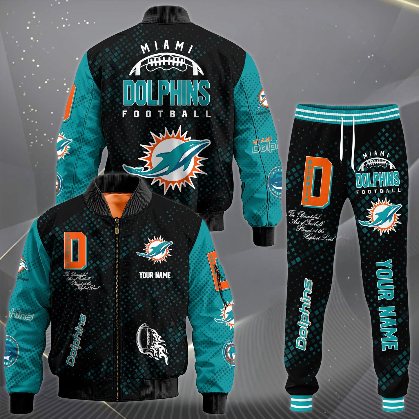 LIMITED EDITION - NEW CUSTOMIZED NFL19 MDP MIAMI DOLPHINS SATIN VARSITY JACKET & LONG PANTS