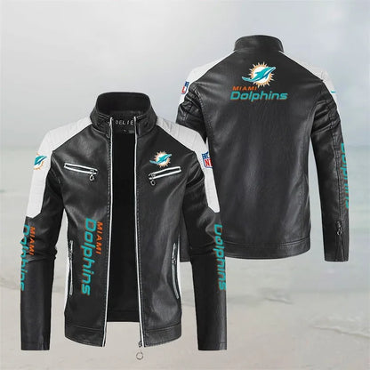 LIMITED EDITION - NEW CUSTOMIZED NFL19 MDP MIAMI DOLPHINS LEATHER BIKER JACKET